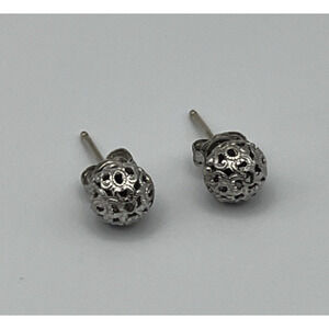 Filigree Ball Stud Earrings Silver Tone